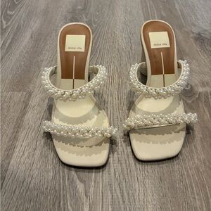Dolce Vita Pearl-Embellished Cream Sandals